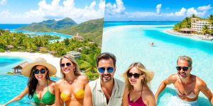Celebrities vacationing at tropical exotic destinations.