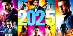 Colaj de postere cu vedete din filmele 2025.